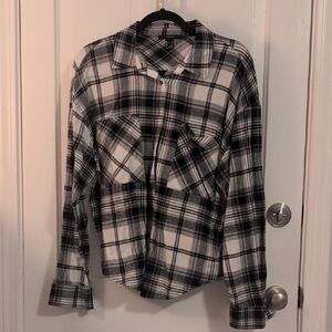Forever 21 - Black, White, Beige Plaid Button Up